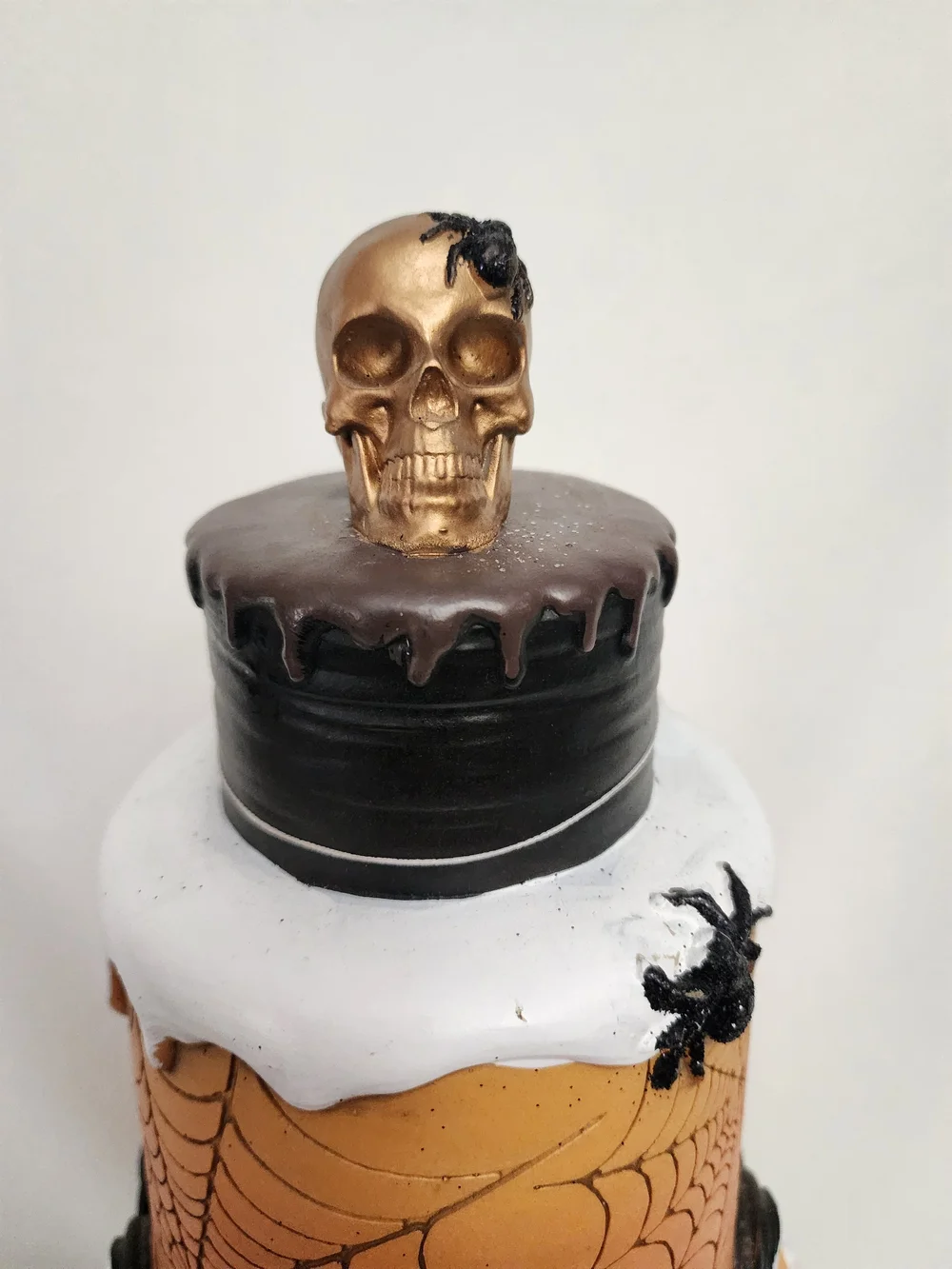 Halloween Skull Tiered Cake Decoration - Orange & Black